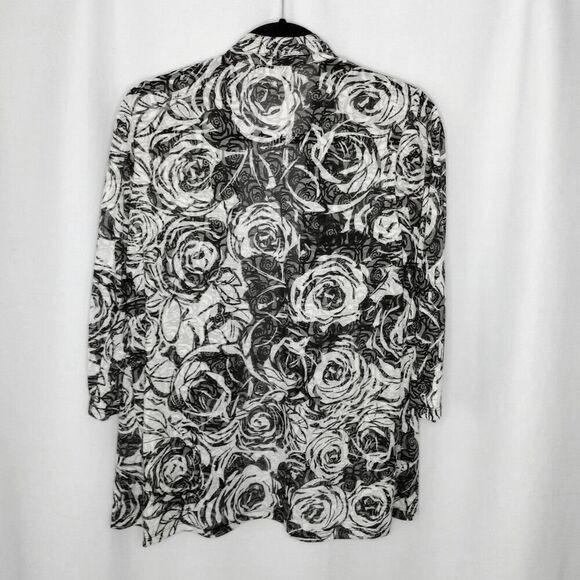 Sag Harbor Floral Lghtwght Flowy Cardigan Rose Open Front 3/4 Slve Black  Small - Picture 2 of 4